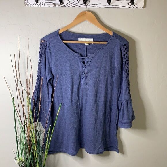 FRENCH laundry size sm. bell sleeves crisscross detailing soft denim blue color - Picture 1 of 8